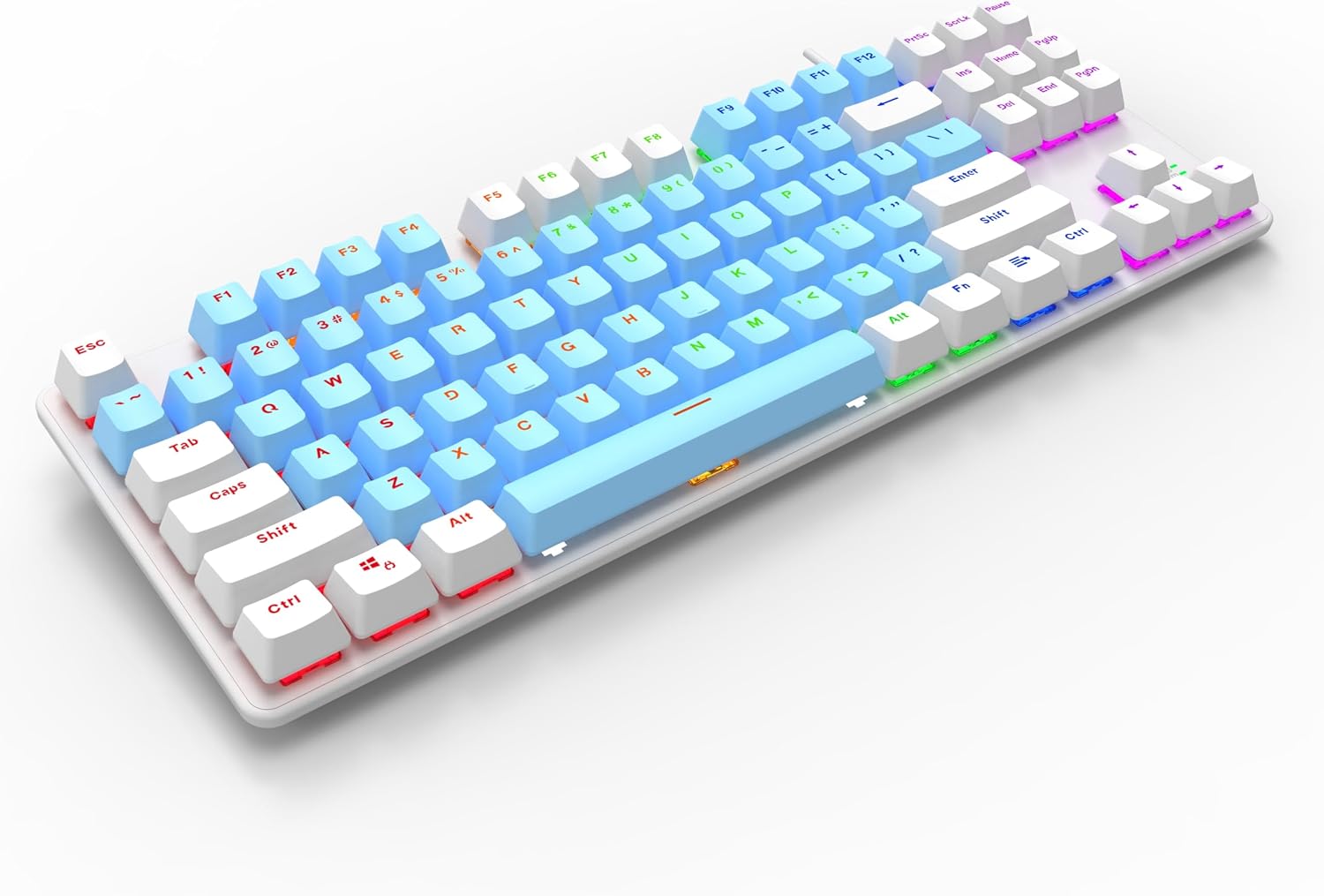 Mechanical Keyboard 5-Color Led Multi-Mode Atmosphere Backlit Keyboard Mechanical Gaming Keyboard 87 Key Compact Brown Switch Anti-Ghosting Usb Wired Computer Keyboard For Laptop PC Gamer (blue white)