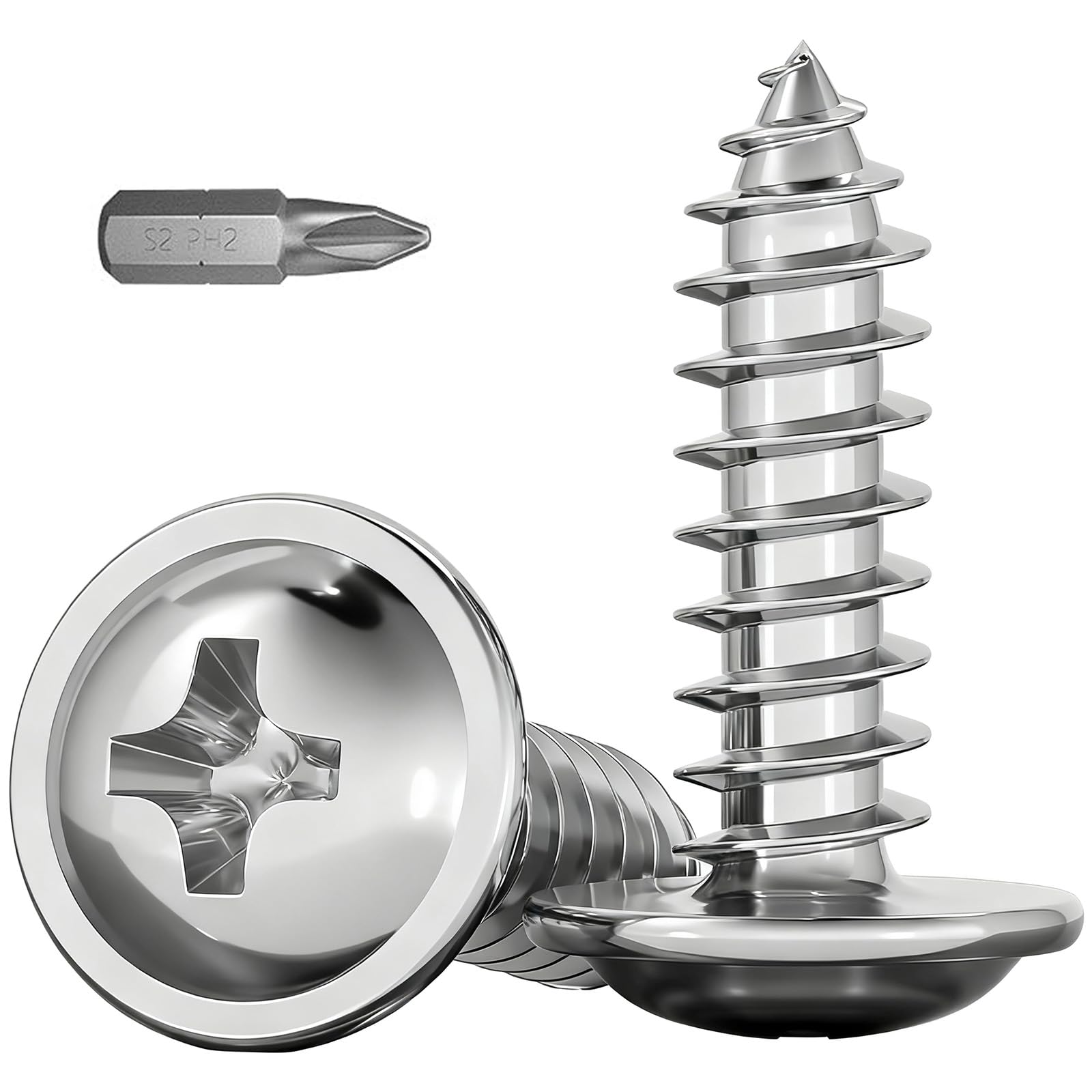 Zynthor 120Pcs M3 x 10mm Pan Head Self Tapping Screws, Phillips Wafer Head Screws, 304 Stainless Steel Screw, Wood Screw for Metal, Plastic and DIY Projects