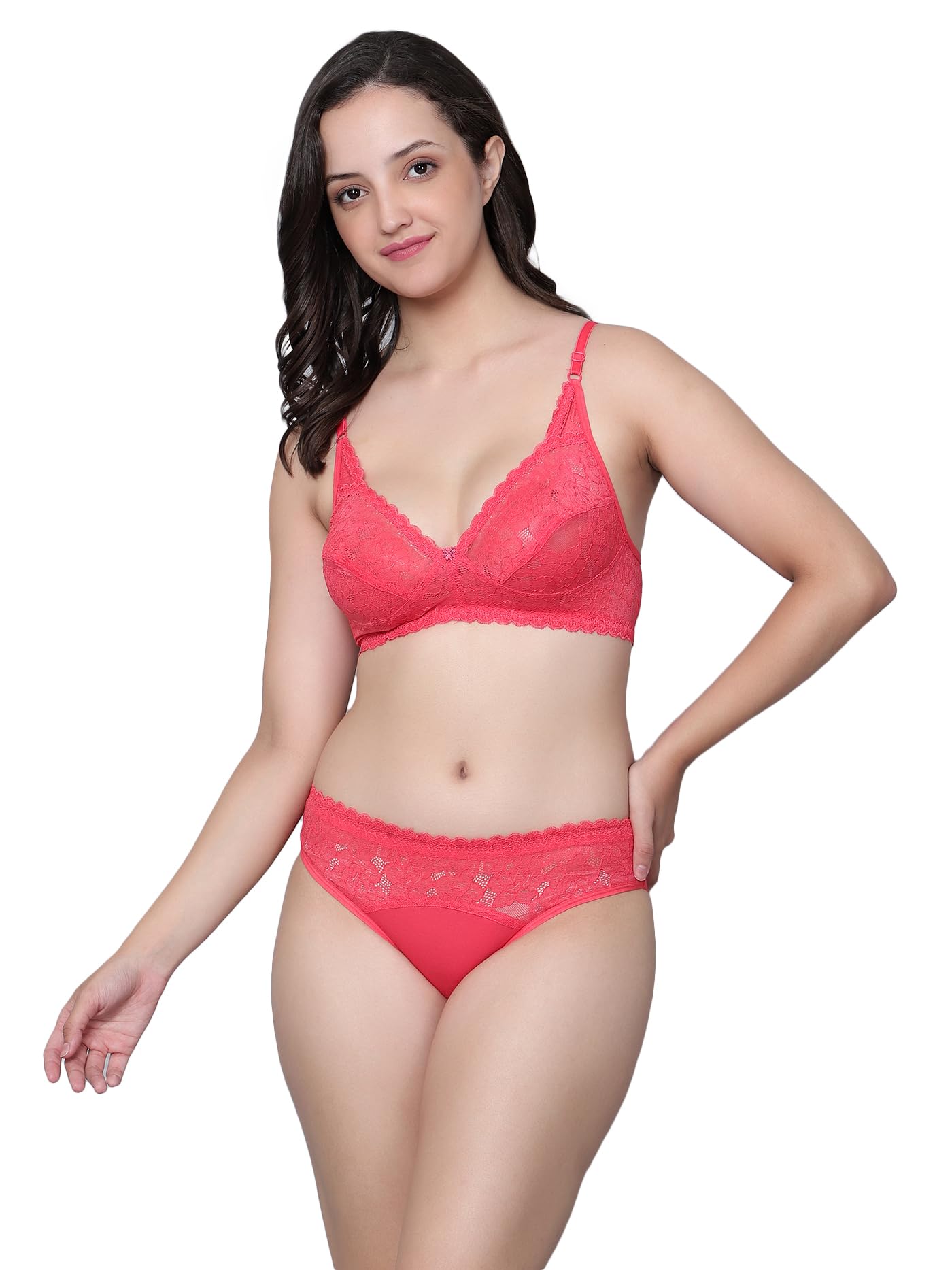 aimly Women's Cotton Non Padded Half Net Hipster Bra Panty Lingirie Set Combo Pack of 1-picture-32