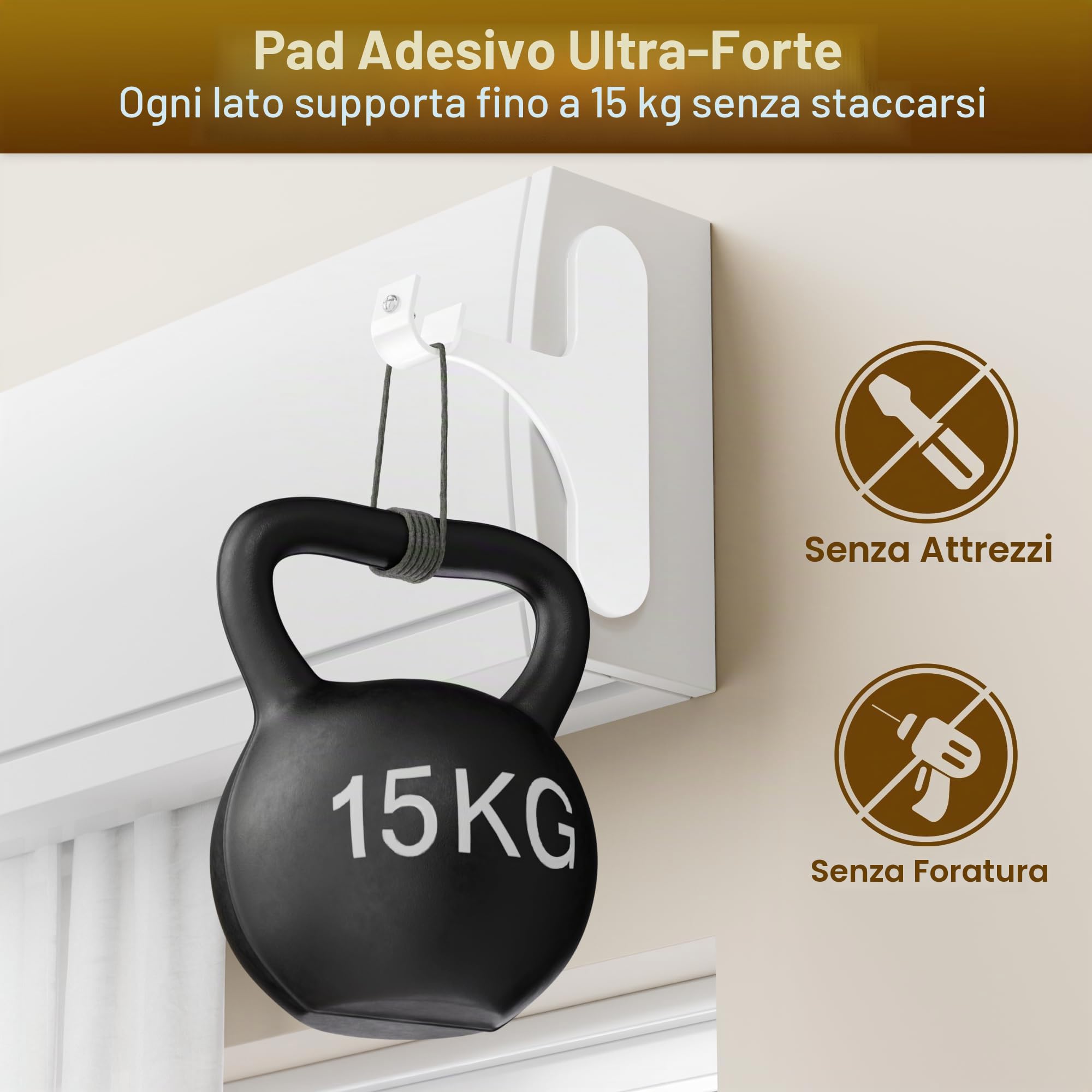 niffgaff Supporto per Bastone Tenda Senza Fori per Cassonetto Tapparella – Fissaggio Autoadesivo, Set da 2 per Bastoni 19–28 mm, Metallo Resistente, Installazione Rapida, Bianco