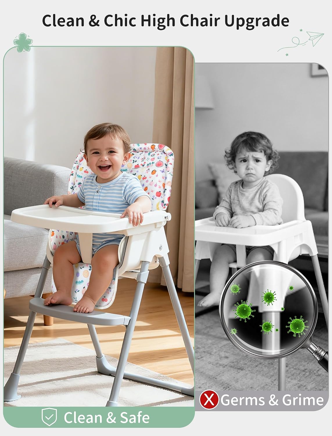 Baby High Chair Cover, Machine Washable High Chair Cushion Pad, Waterproof & Soft, Fits 3-5 Point Harness Chairs, High Chair Replacement Cover for Home & Restaurant Use Oatmeal
