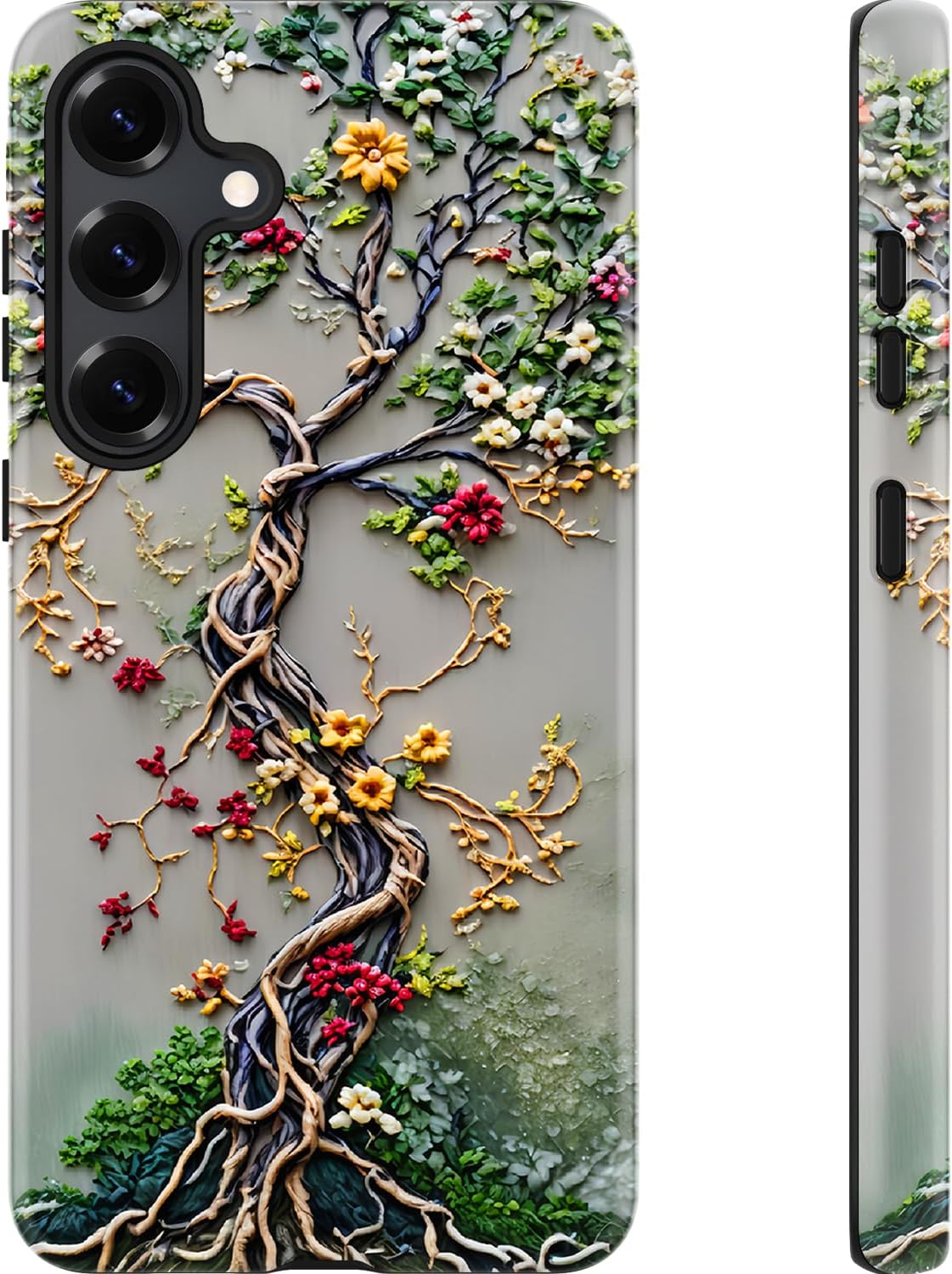 Esdot for Samsung Galaxy S24 Plus Case – Wireless Charging Compatible – Dual-Layer Soft Silicone + Hard Shell – Wildflower Design – Protective Phone Cover for Women Girls – Tree of Life