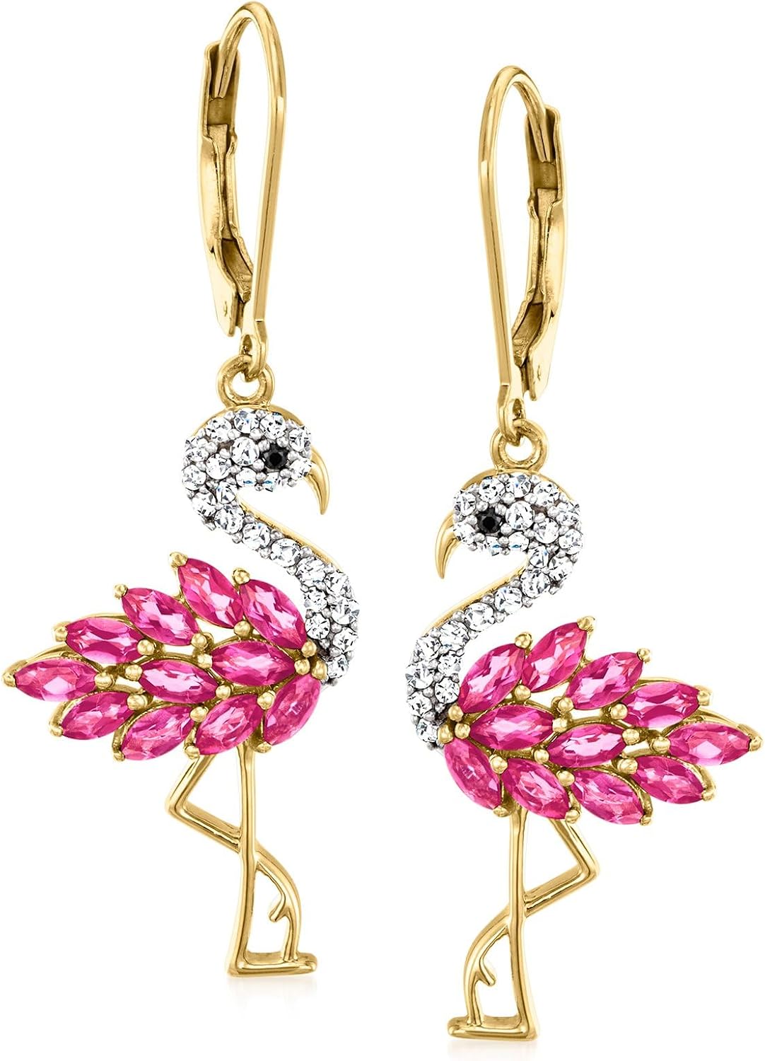 Ross-Simons 1.60 ct. t.w. Pink Topaz and .40 ct. t.w. White Zircon Flamingo Drop Earrings With Black Spinel Accents in 18kt Gold Over Sterling