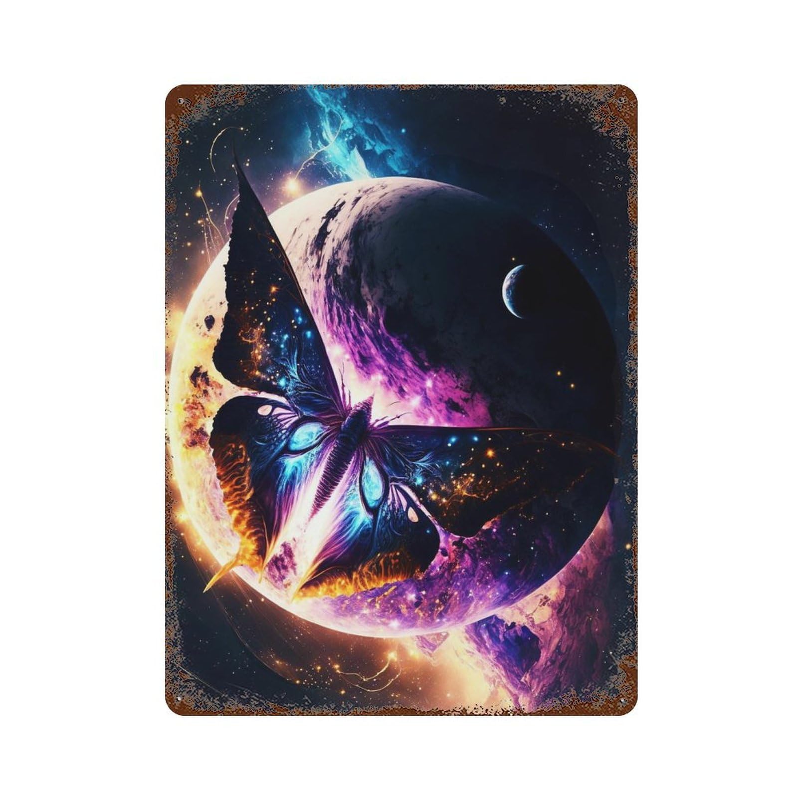 Garage Style Cosmic Butterfly Nebula Distressed Metal Wall Sign 15.7"x11.8", Classic Wall Plaque for Bar And Workshop