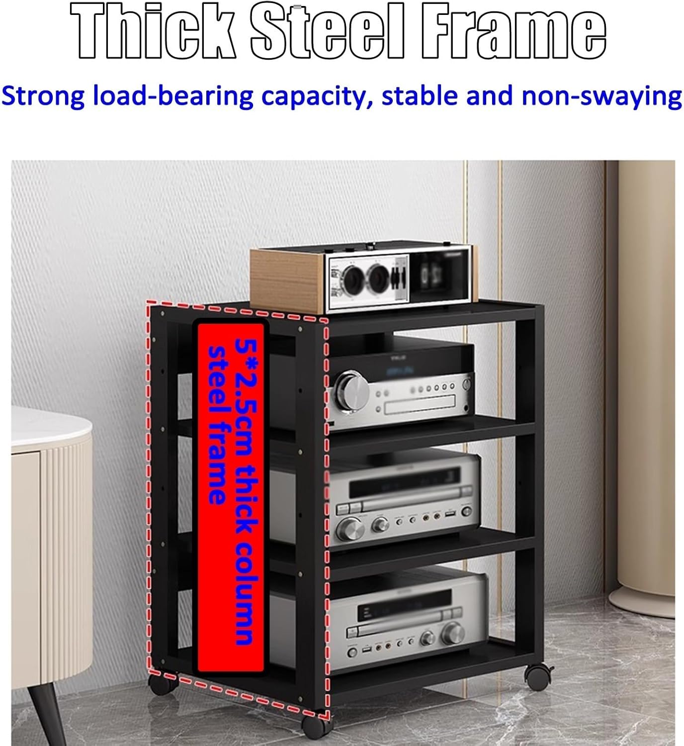 131cm Tall Modern Audio Video Stand, Sleek Stereo Cabinet for Receiver & CD Player, Amplifier Rack for Living Room & Kitchen(Brown)