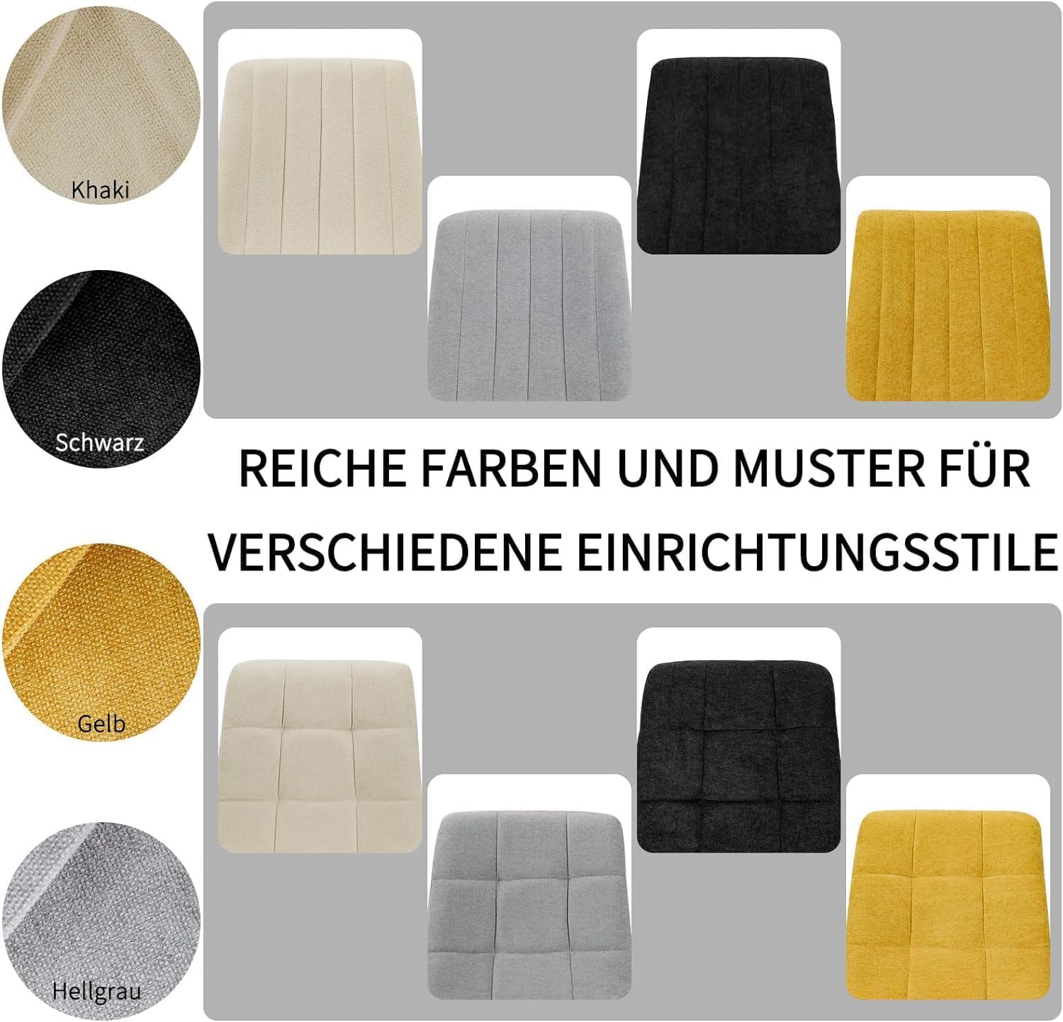 JIJIAN 4er Set Esszimmerstühle, Gepolsterte Stühle mit Leinenstoff und Schwarzen Metallbeinen, Schachbrettmuster, Esszimmerstühle für Esszimmer Wohnzimmer Küche, Beige