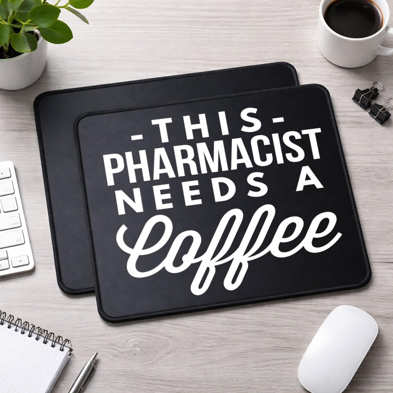 Pharmacist Mouse Pad Set, Rubber, Black, Non-Slip Base, Office, 9.5x8 inches, Coffee Theme, Rectangular, 2 Pack image 4