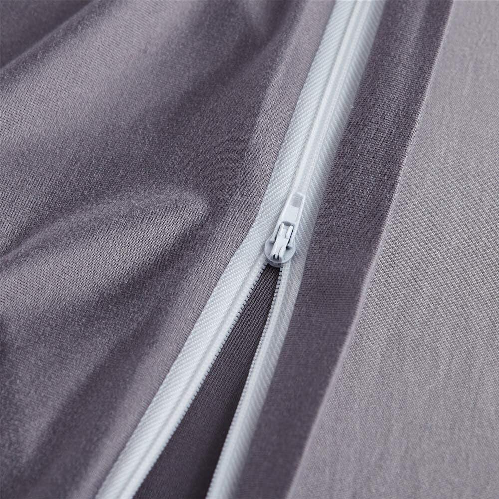 Knit Duvet Cover with Zipper Closure 90” x 90” , Microfiber Elastic 3 PCS Duvet Cover Set, Solid Color Comforter Cover (Grey, Queen) (No Comforter)