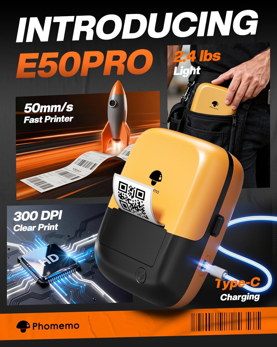 Phomemo Industrial Label Maker, 2" Bluetooth Portable Label Printer, Compatible Whith Mobile APP & PC Editor, Rechargeable 2600mAh, Wire and Cable Labeling Machine