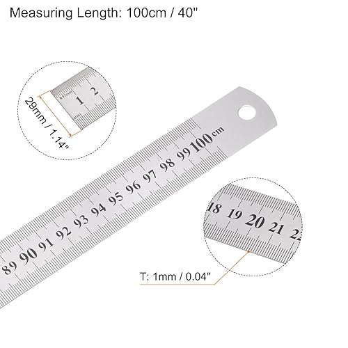 Miniatura 2 de HARFINGTON 2 reglas de acero inoxidable de 40 pulgadas/39.4 in, reglas de metal de 1.14 pulgadas de ancho, pulgadas y herramienta de medición de