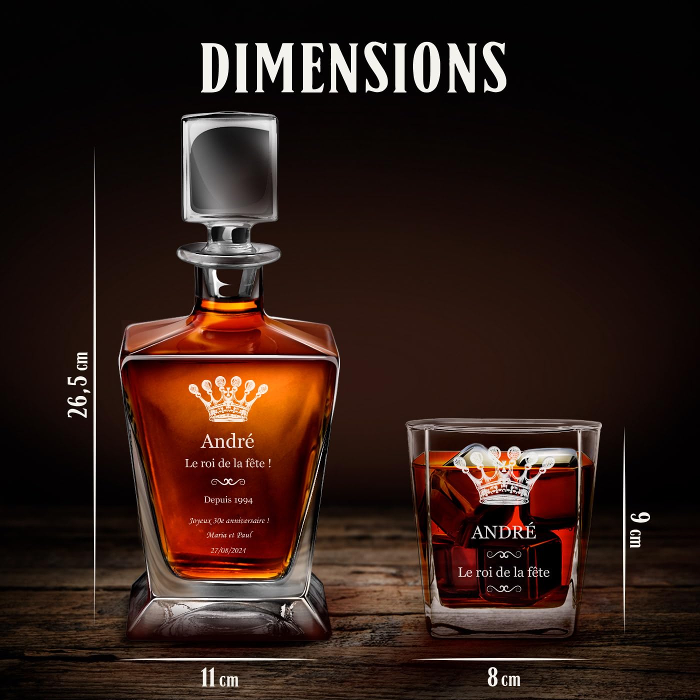 Maverton Ensemble à whisky personnalisé pour homme - 800 ml carafe + 2/4 / 6 verres de 250ml - Set gravé pour connaisseur - Avec motif décoratif - pour anniversaire - pour papa - fete