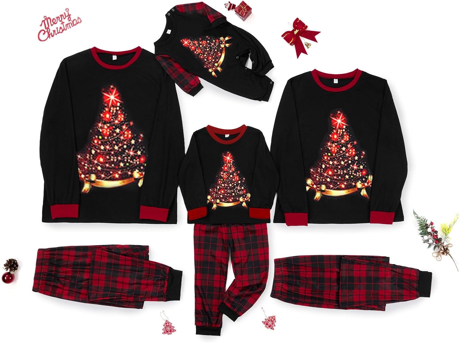 fyclemt Christmas Pajamas for Family Christmas Tree Elk Plaid Womens Mens Kids Christmas Pjs Matching Sets 2 Piece Outfits - Image 6