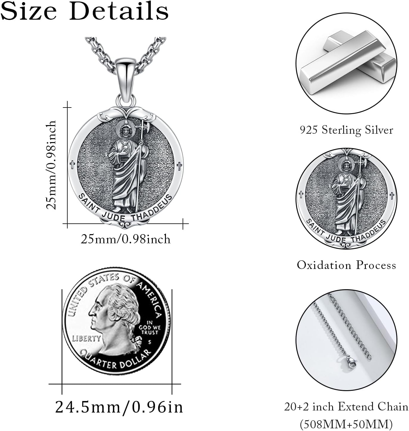 Patron Saint Necklace 925 Sterling Silver Amulet Medal Protection Pendant Religion Jewelry for Men Women With Stainless Steel Chain and Gifts Box - Image 3