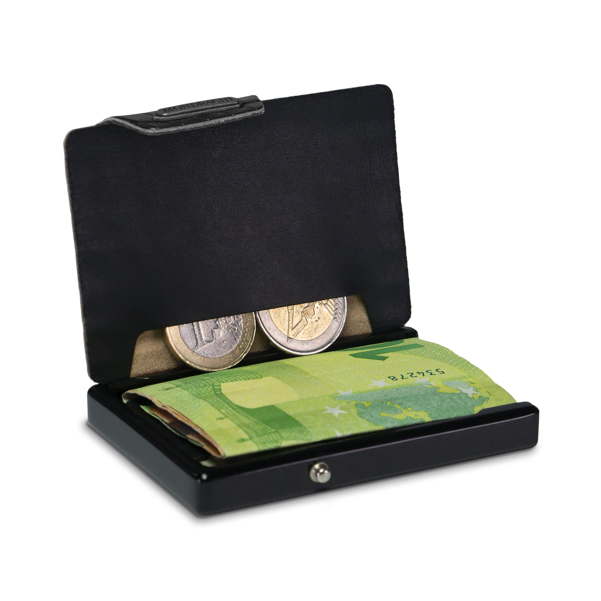 MONDRAGHI® Mini-Geldbörse Ultraleicht, Slim - Kreditkartenetui und Kartenetui mit Münzfach, echtes Leder - Klein und Tasche | Evolution, schwarz, Kartenhalter, Geldscheine, Münzfach…