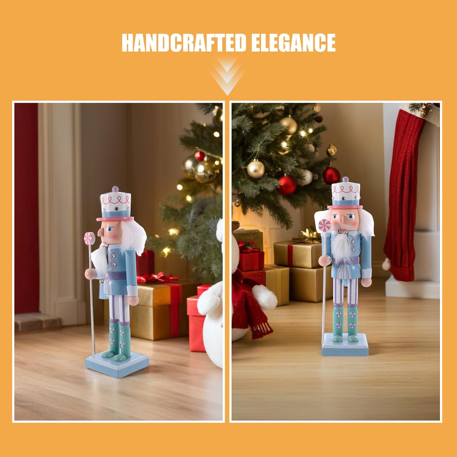 Hemoton Wooden Nutcracker Soldier Figurines 2pcs 25cm Christmas Nutcracker Decoration Light Blue Candy-Themed Xmas Tabletop Shelf Decor for Holiday Parties