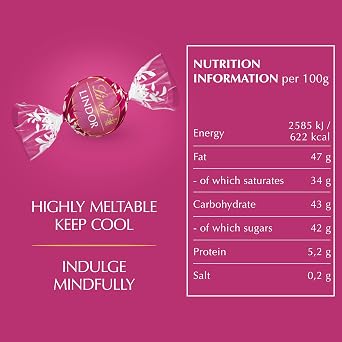 Lindt Lindor Raspberry and Cream Chocolate Truffles – 200g Box (Approx. 16 Balls) – Smooth Filling – Gift, Birthday, Congratulations Treat