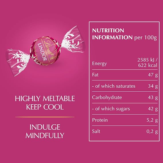 Lindt Lindor Raspberry and Cream Chocolate Truffles – 200g Box (Approx. 16 Balls) – Smooth Filling – Gift, Birthday, Congratulations Treat