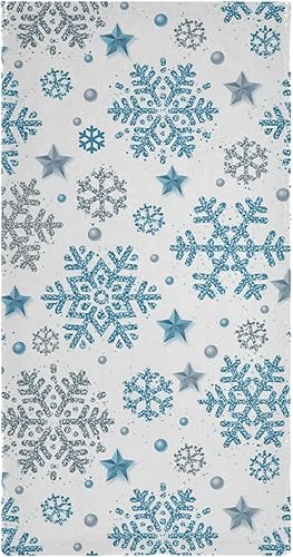 Miniatura 4 de Toalla de baño de mano con copo de nieve azul plateado de invierno, altamente absorbente, suave, para colgar, feliz Navidad, cascabel, feliz año