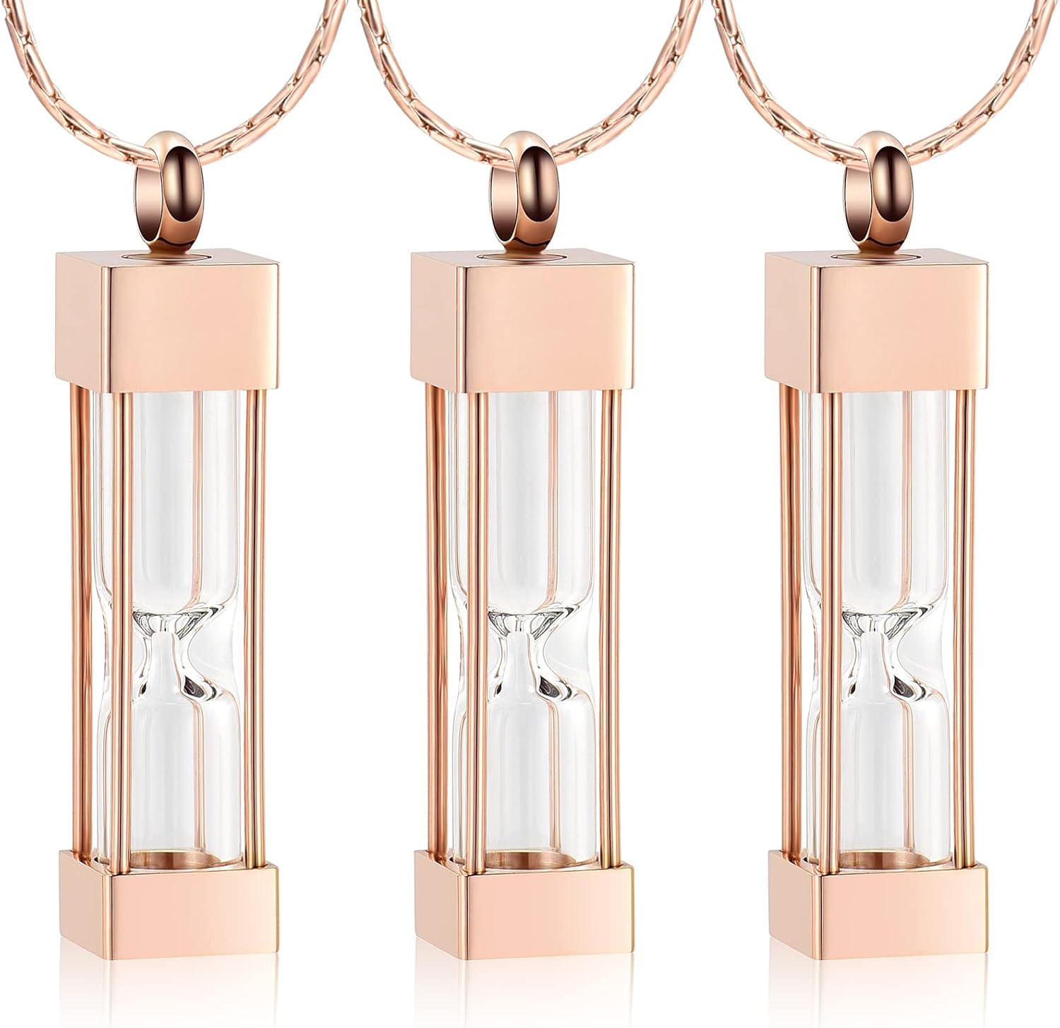 constantlife 3 Pieces Hourglass Urn Necklaces for Ashes Cremation Stainless Steel Glass Bottle Pendant Keepsake Timeless Memorial Jewelry Gift for Women Men