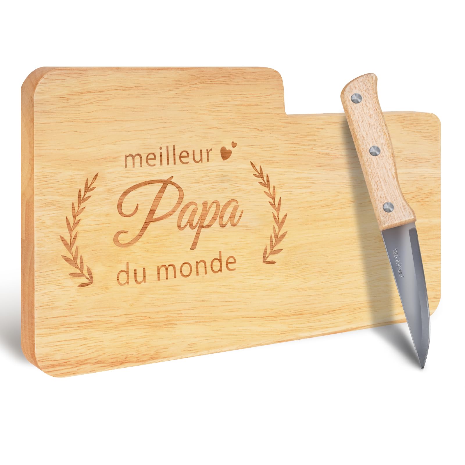 Planche à Découper Bambou Gravée "Meilleur Papa Du Monde" + Couteau – Cadeau Fête Des Pères Personnalisé Et Pratique