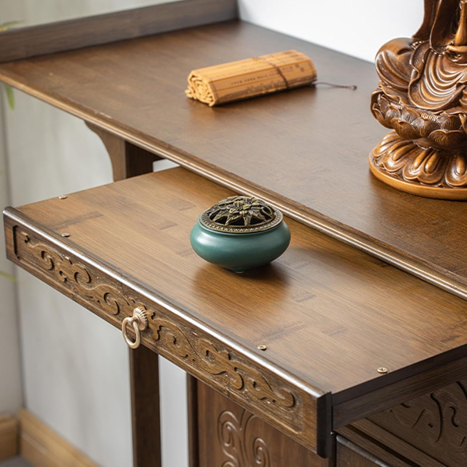 Altar Table, Chinese Meditation Table with Storage, Home Pooja Cabinet, Extended Buddhist Altar, Worship Tables for Living Room(100cm/39.3in)