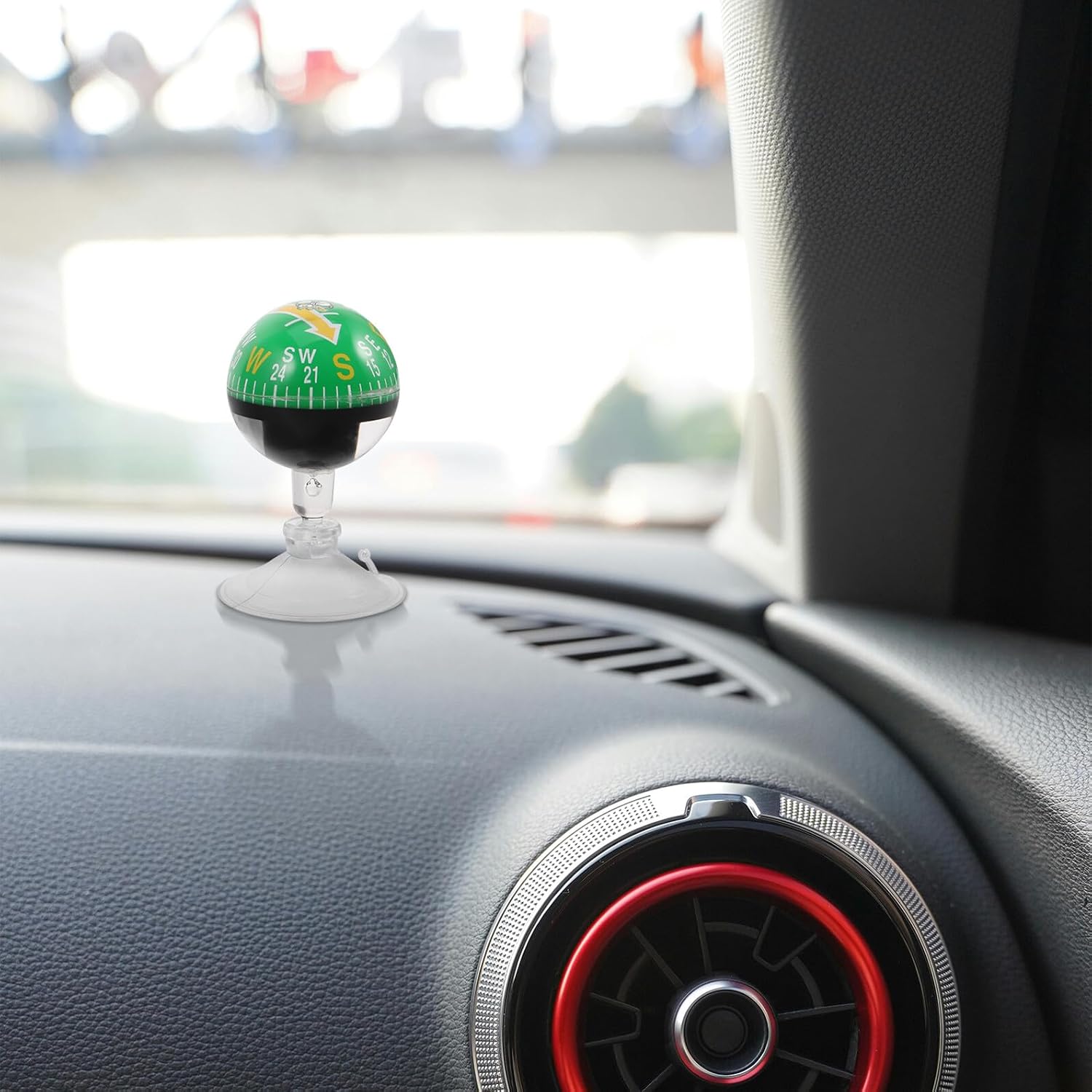 Car Compass Ball with 38mm Plastic Suction Cup, Portable Auto Compass for Car Dashboard, Outdoor Hiking and Marine Navigation Tool for Vehicles and Boats