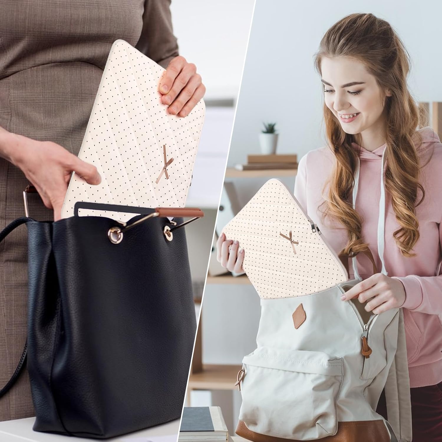 Cute Bow Laptop Sleeve 15 Inch for 15" MacBook Air, Puffy Quilted Laptop Case Computer Cover for 15" MacBook, Hp, Dell, Lenovo, Acer, Chromebook (White Bow, 15 inch)