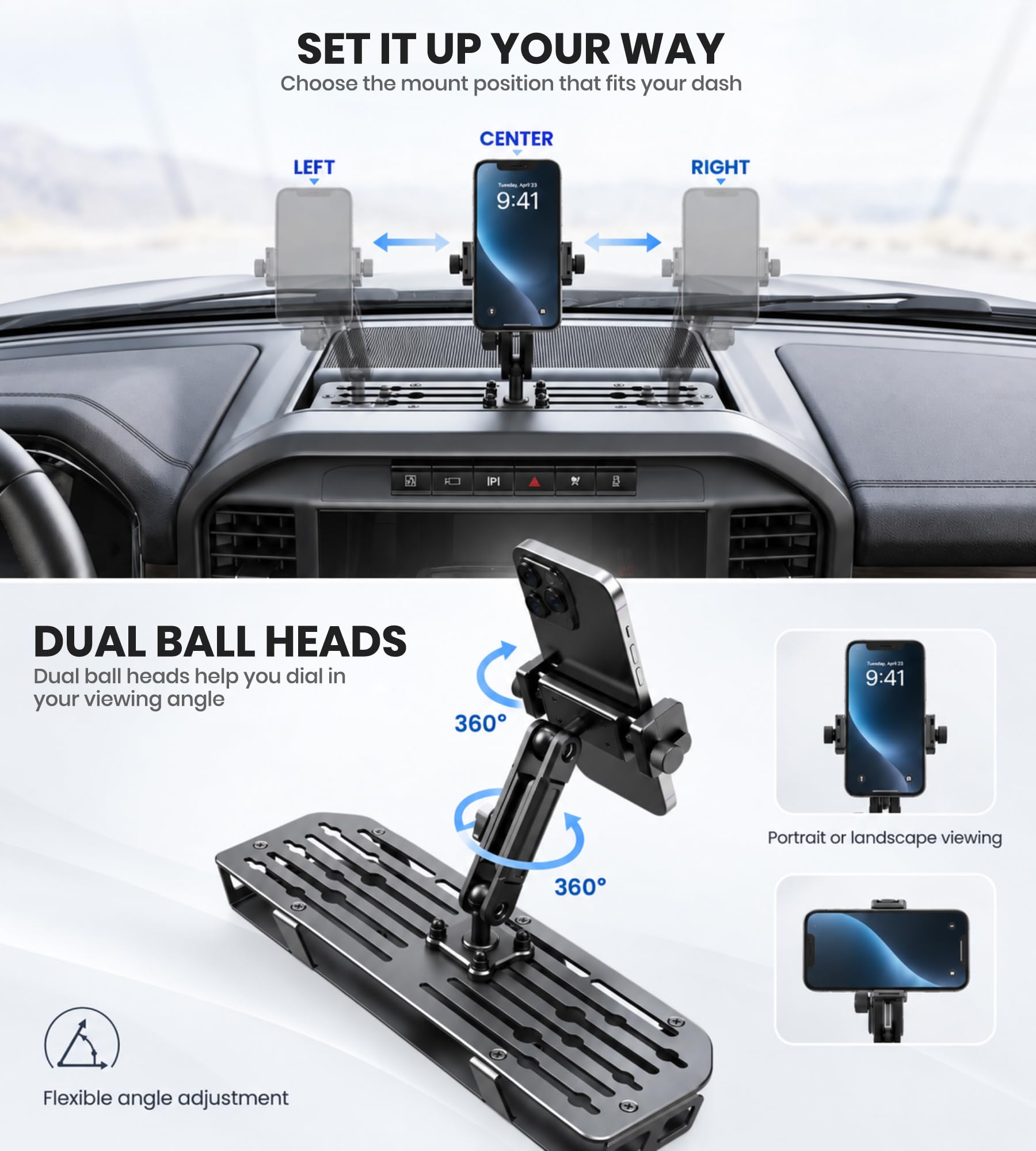 Trumgeta Support de téléphone en aluminium pour tableau de bord pour Ford