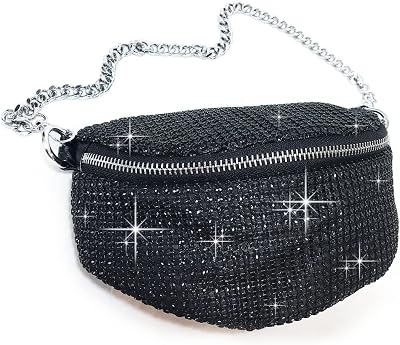 Zzfab Mesh Bing Fanny Crossbody Bags Rhinestone Clutches bling Evening Purse for Wedding and Prom Black
