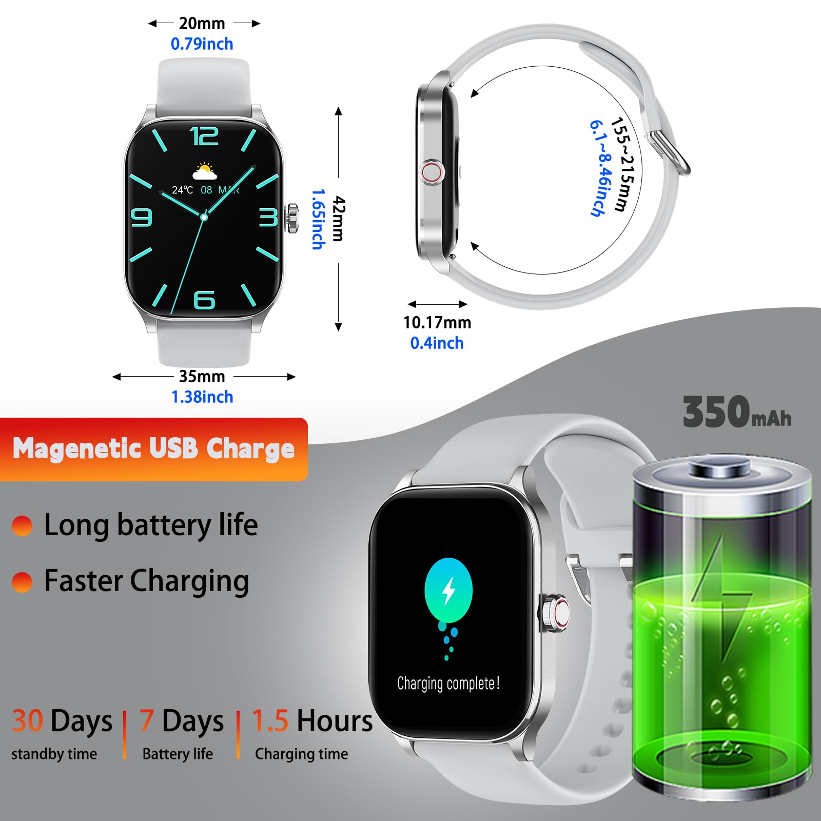 Smart Watch for Women Men with Text and Call, 2025 New AI Smartwatches with Heart Rate/SpO2/Sleep/Stress Monitor, 100+ Sports Modes, Fitness Watches Compatible with Android/iOS (Silver, 1.85 inches)