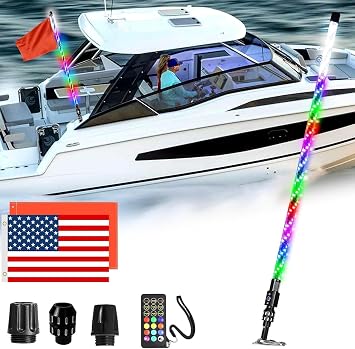 3FT LED Boat Navigation Lights, Multi Color Boat NavLights | Remote Control,IP68 Waterproof,2NM Coast Guard Approved,Top White Light Boat Anchor Light,130 Patterns,360Visibility