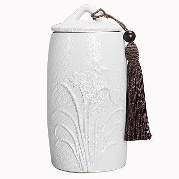 Urn Dog - Animal Urns for Dogs Cats - Pet Cremation Urn for Ashes Urns Funeral Urn Ceramic Moisture-proof Handcrafted Urns for Adult Dogs Ashes White Orchid