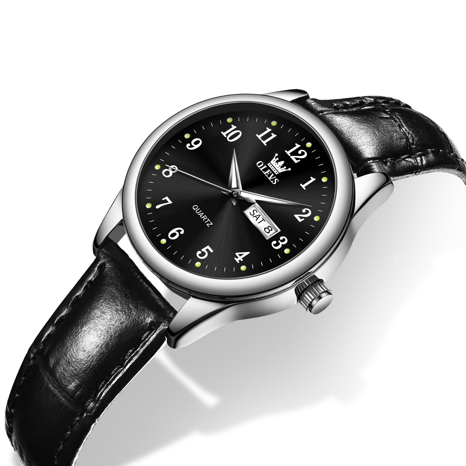 OLEVS Orologio da donna in pelle, al quarzo, con quadrante piccolo, delicato e alla moda, classico, con data e numeri romani, semplice, elegante, analogico, impermeabile, da donna (bianco/blu)