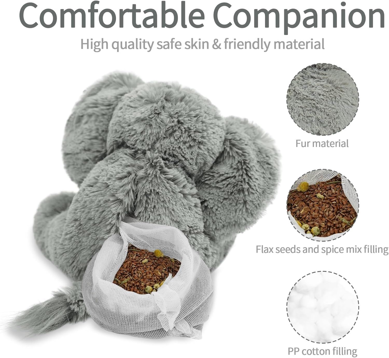 Microwavable & Weighted Stuffed Animals,Elephant Stuffed Animal 8.5 Inch, 1.1 Lbs,Cute Soft Plush Toys for Boys, Girls, Babies & Toddlers（Lightly Scented with Chamomile