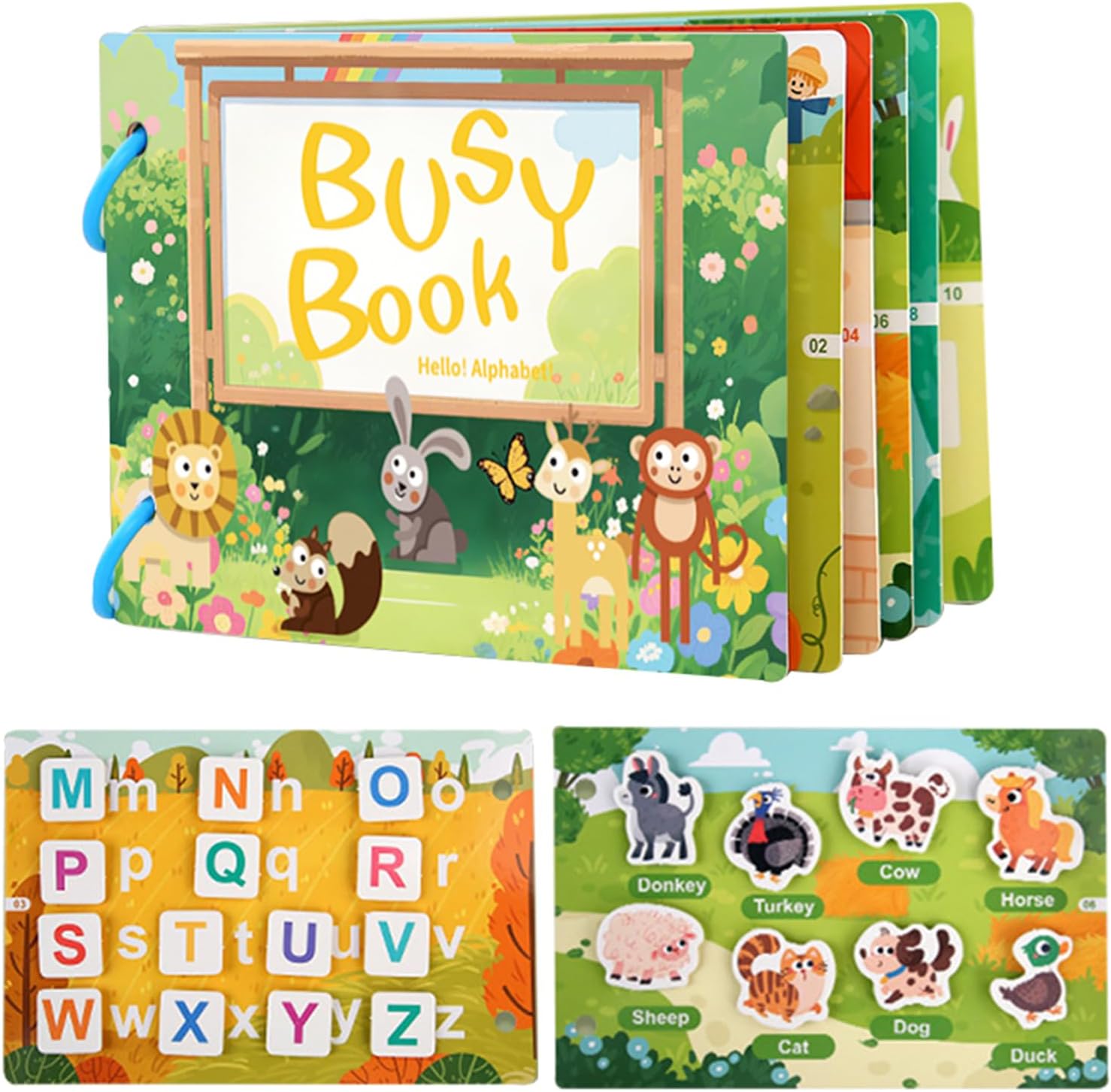 Toddler Busy Book, Montessori Educational Toy for 3+ Years Old, Reusable Preschool Learning Activity Binder, Fine Motor Skills Development Road Trip Toddler Airplane Train Car Travel Essentials Toy