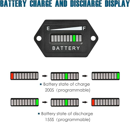 Miniatura 3 de Runleader Medidor de capacidad de batería LED de 48 V, estado de carga y descarga de la batería, aplicable a troyano con batería carrito de golf