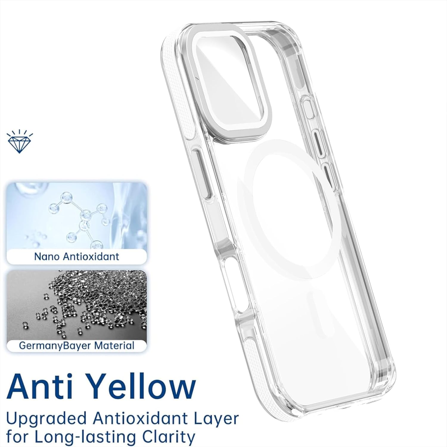 for iPhone 17 Magnetic Clear Case, MagSafe Compatible, Kickstand & Lens Protection, Soft Shockproof Bumper, Non-Yellowing Cover with Wrist Lanyard