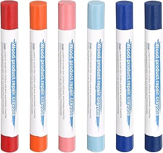 HARFINGTON Wood Filler Sticks 6 Colors Wooden Wax Touch Up Furniture Repair Crayons for Jewel Blue, Navy Blue, Blue, Orange, Dark Red, Pink