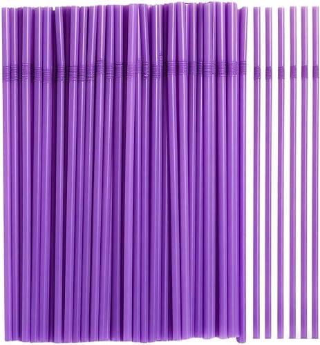 YAOSHENG 200 popotes flexibles de colores sólidos de 8.26 x 0.2 pulgadas, pajitas flexibles de plástico desechables (morado)