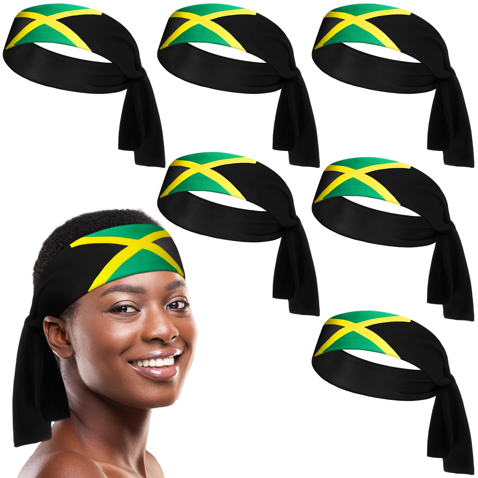 Solsew 6 Pcs Jamaican Country Flag Headbands Jamaican Bandana Green Yellow Black National Flag Headband Sweatbands Independence Day Gift for Men Women Sports-image-26