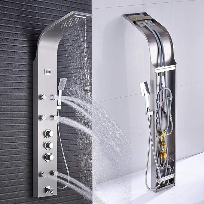 Panel de Ducha Termostático para Baño, Torre de Ducha con Cascada y Lluvia, Columna de Ducha con Pantalla Digital miniatura 3