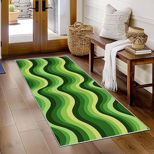 Miniatura 14 de Colourful Wavy Runner Rug 2x5 Small - Hallway Runner Rug 70s Retro Wave Pattern, Non Slip, Washable, Colourful Wavy Home Decor Carpet for Kitchen,