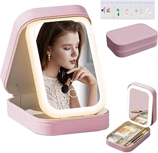 CREWLA LED Lighted Makeup Mirror Jewelry Box – Portable 2-in-1 Travel Organizer with Adjustable Lighting, Cosmetic Storage... Price In India