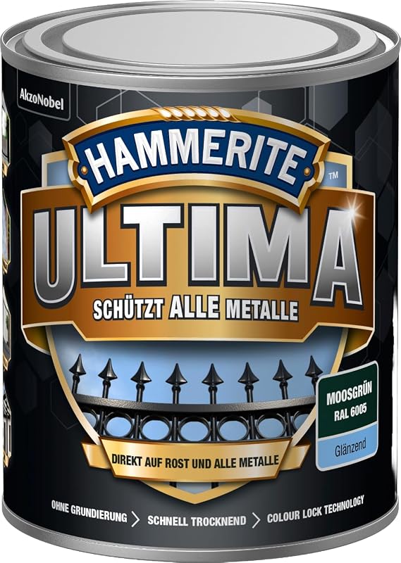 Tinta protetora para metais Hammerite Ultima brilhante verde-musgo RAL 6005 750 mL