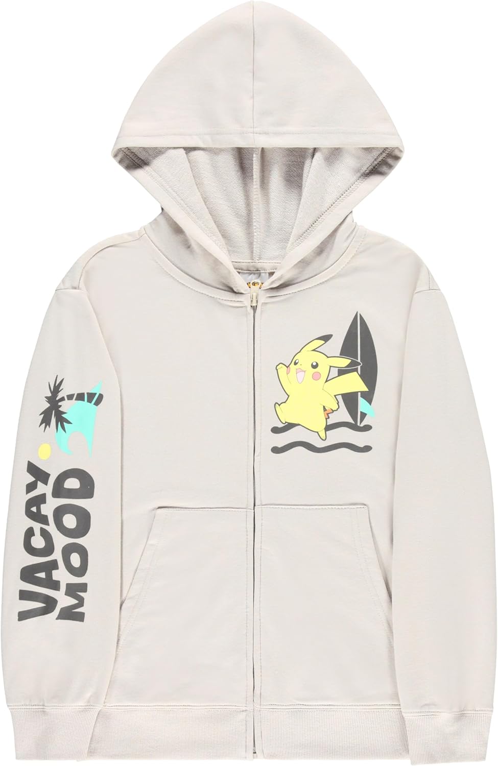 Mad Engine Pokémon Pikachu Boys Lightweight Zip Up Hoodie, All-Over Graphic Sweatshirt, Cream, Sizes S–XL