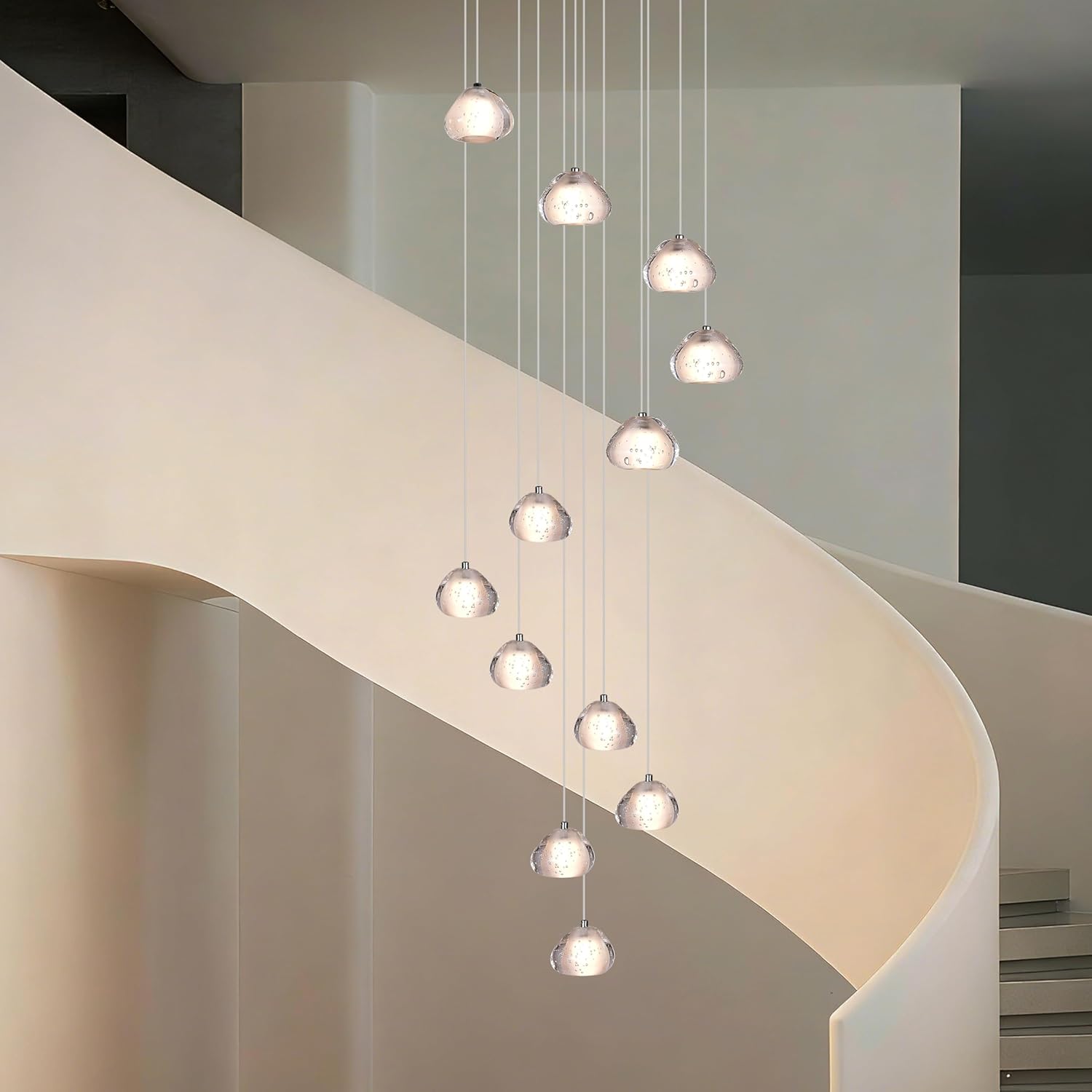 Matte Black Crystal Chandelier for Staircase, 12-Light Modern Stairwell Chandelier for Foyer, Dimmable High Ceiling Lighting Fixture with K9 Crystal,G4 Bulbs Included,118" Adjustable