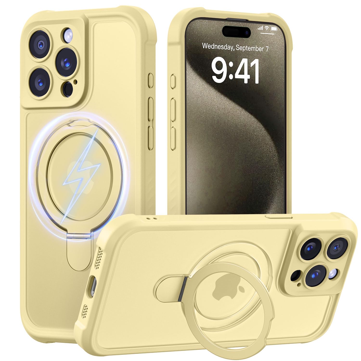 MOCCA Magnetic for iPhone 15 Pro Case with Stand,Creamy Yellow
