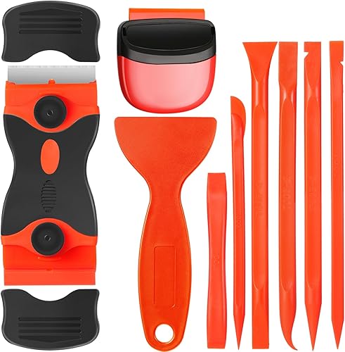 Raspador de hoja de plástico, 9 piezas, raspador multiusos, herramienta de tinte sin arañazos, fácil de limpiar, grietas y espacios reducidos,