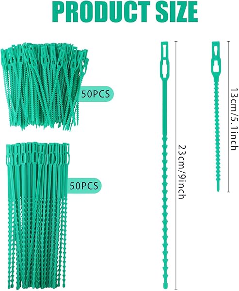 Lysjoy 100 Piezas Bridas Ajustables para Plantas, (13/23 cm) Lazos de Jardinería Reutilizables de Plástico Verde, Sujeción para Tomates, Plantas Trepadoras y Árboles, Resistentes a la Intemperie - 2