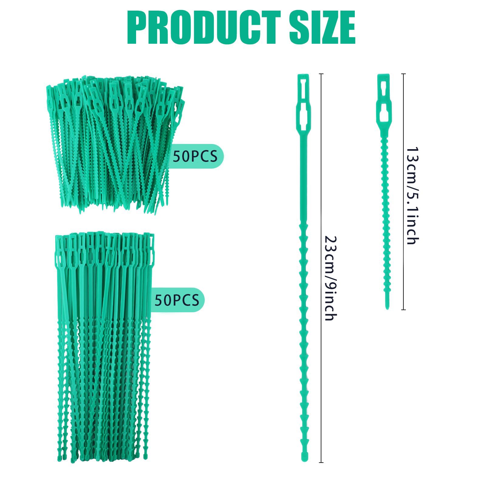 Lysjoy 100 Piezas Bridas Ajustables para Plantas, (13/23 cm) Lazos de Jardinería Reutilizables de Plástico Verde, Sujeción para Tomates, Plantas Trepadoras y Árboles, Resistentes a la Intemperie — view 2